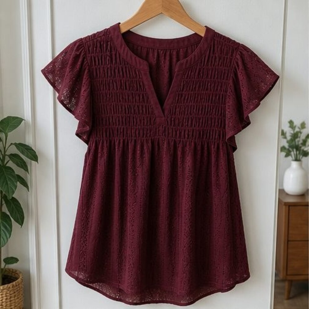 Burgundy Smocked Top